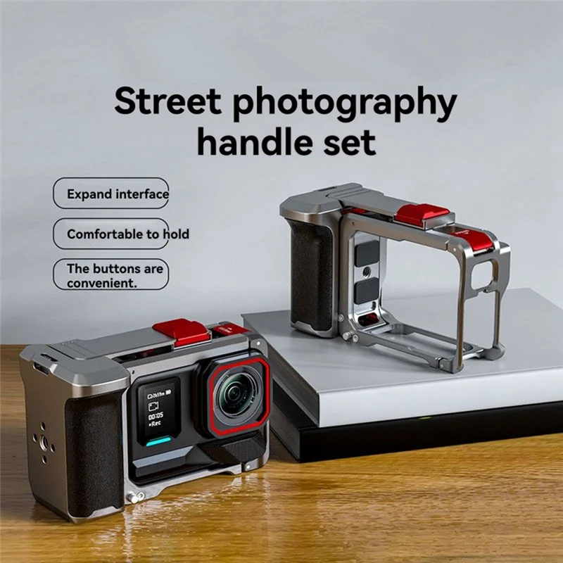 

A73E-Shutter Button And Camera Extension Bracket For Insta360 Ace Pro 2/1 With Camera Xplorer Grip Holder And Aluminum Frame Cag