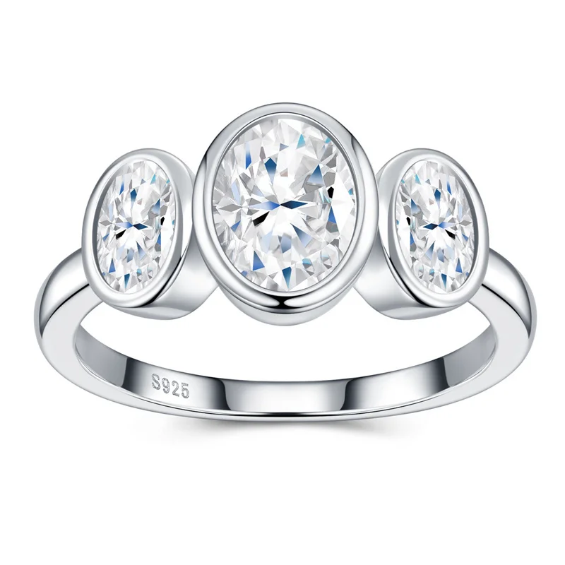 

ZFSILVER Fashion Classic Trendy High Quality 925 Silver Moissanite Simple 3 Oval Ring For Charms Women Jewelry Party Gift R17336