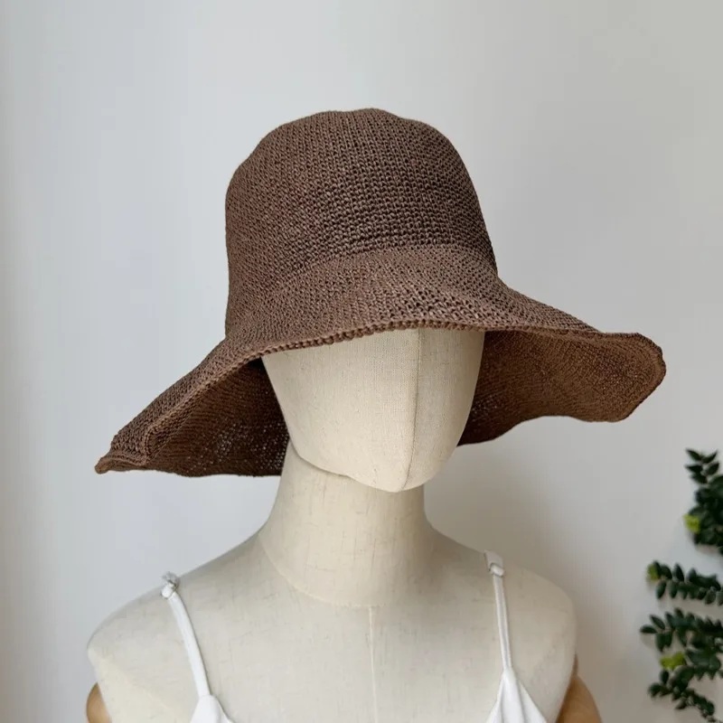 Foldable Wide Brim Straw Bucket Hat Portable UV Protection Sun Cap For Outdoor Beach Grassland Travel Summer Daily Outfit