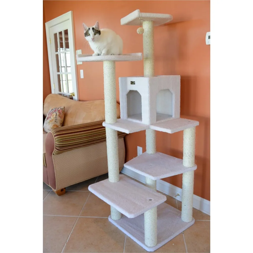 68-Inch Cat Tree, Ivory  pet accessories  cats scratching post  cats scratch   scratching post  gatos rascador