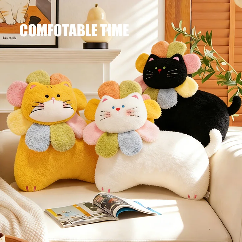 Simulation Flower Petal Shape Cat Animals Series Pillow Stuffed Soft Cartoon Color Kitten Sofa Cushion for Girls Gifts Decor