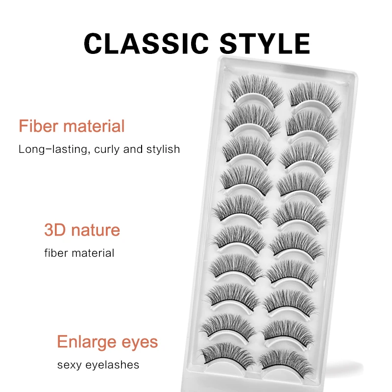 2022 New 10 Pairs Natural 3d Faux Mink False Eyelashes Dense Curls Slim Short Lashes Cosplay Dramatic Eyelashes Makeup Tool