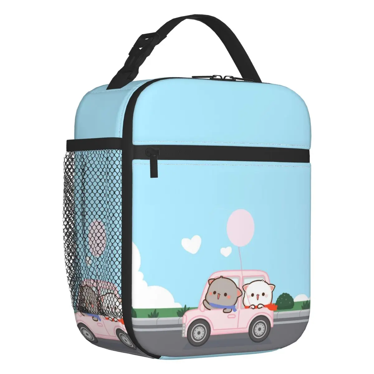 Custom Cartoon Mochi Cat Peach And Goma Insulated Lunch Tote Bag Portable Cooler Thermal Food Lunch Box Kids School Children