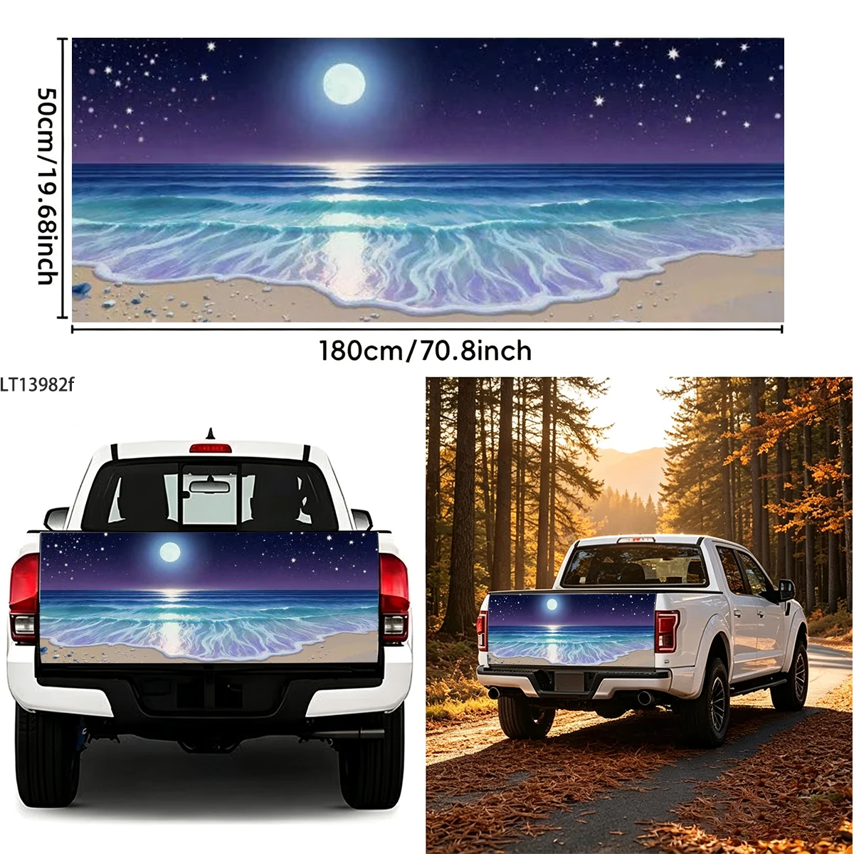 Coastal Ocean Wave Oil Painting Tailgate Vinyl Decal Waterproof Rear Wrap Sticker Auto Exterior Styling Vehicle Decor Accessory