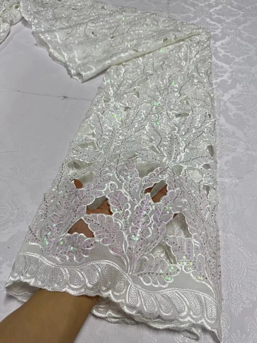 Guipure Cord Lace with Sequins 5 yards 2024 High Quality African Water Souble Lace for Sewing Nigeria Wedding Party Dress JL363