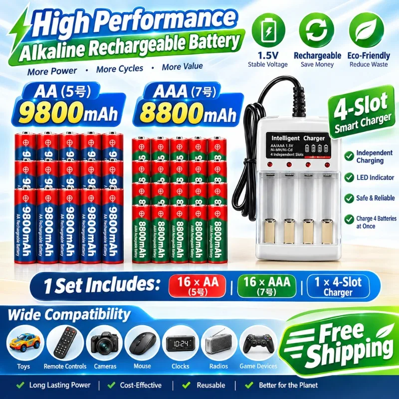 Batteria ricaricabile Dolidada 1,5 V, modello AA da 9800 mAh e modello AAA da 8800 mAh, ideale per giocattoli telecomandati e torce elettriche.