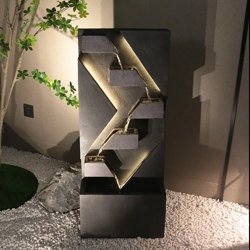 Modern Cascading Water Feature Freestanding Stone‑Textured Fountain Decor for Patio Courtyard Lobby Commercial Space