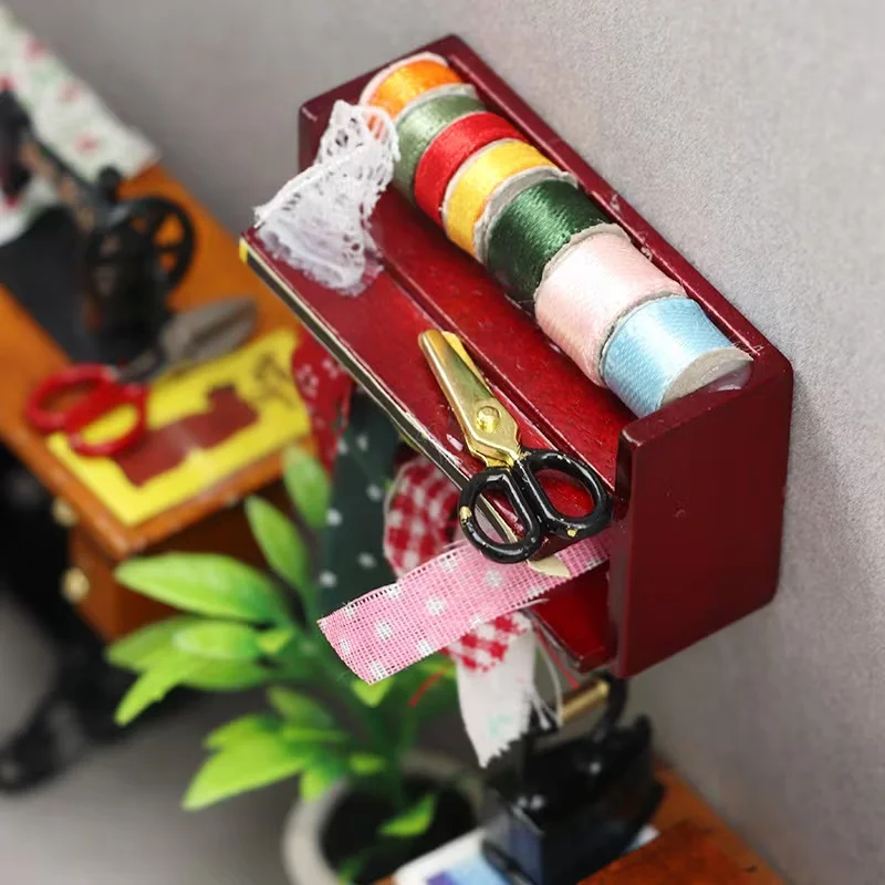Dollhouse Mini Sewing Box with Lace Details. Ideal for Simulating a Sewing Scenario. With Some Colors Selected at Random. view 6