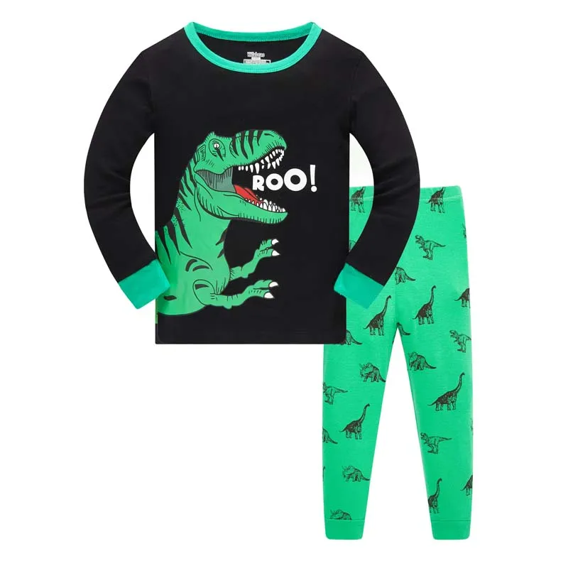 2PCS Spring  Autumn Long Sleeve Cotton Dinosaur Print Animal Cartoon Boys Kids Baby Children Pajamas Sets Girl Pajamas 3-8T