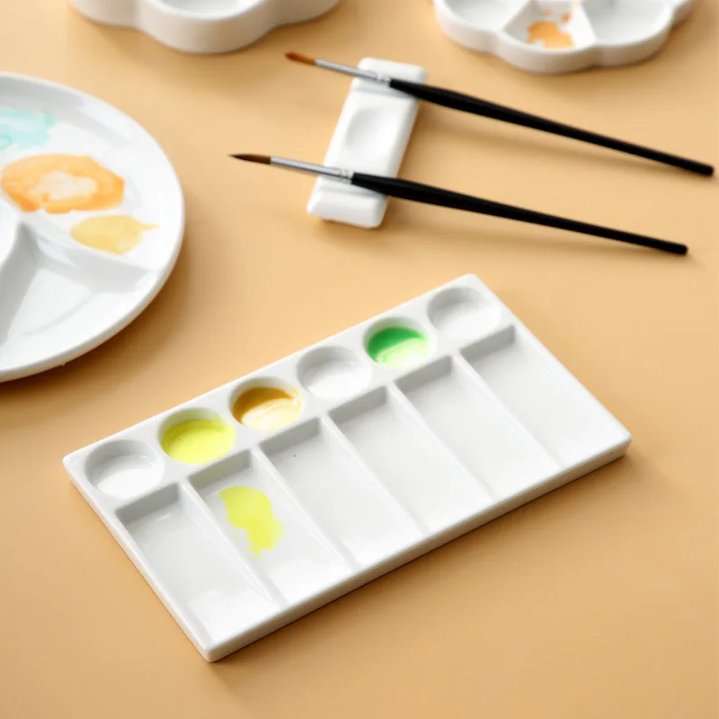 Ceramic Palette Multi-grid Watercolor Painting White Porcelain Palette Art Supplies Professional Painting Ceramic Supplies