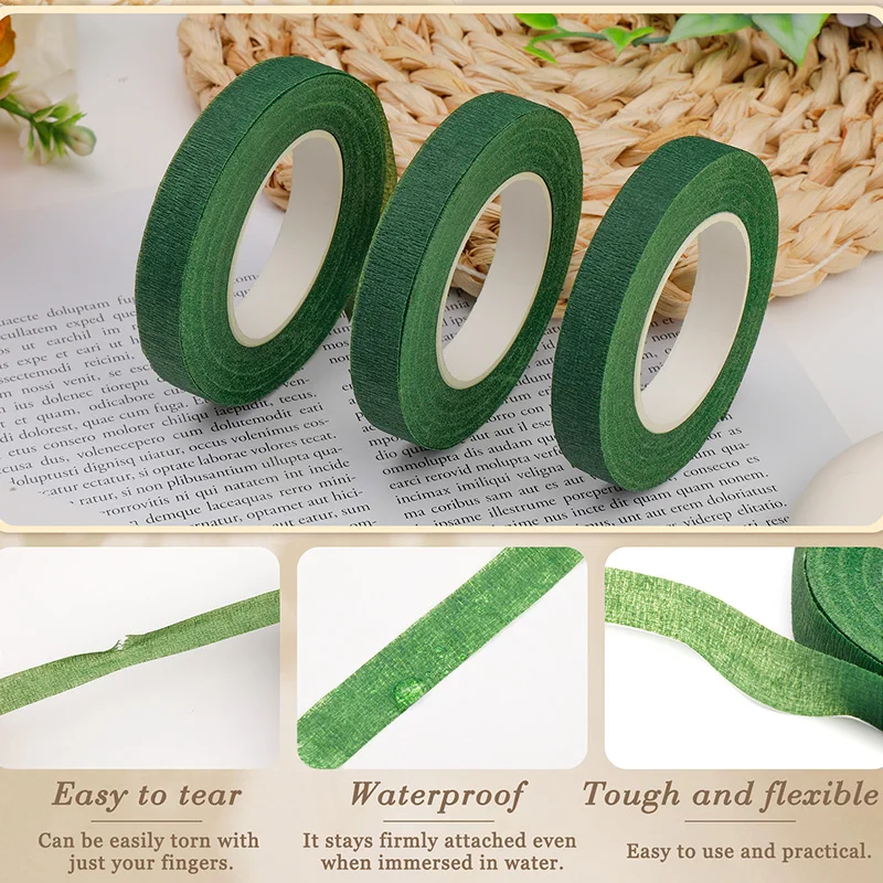 MIUSIE 18/22 مقياس الأخضر مجداف مرن الأخضر الأزهار الشريط الأخضر الداكن الأزهار الجذعية سلك زهرة ينبع الأزهار ورقة ملفوفة سلك