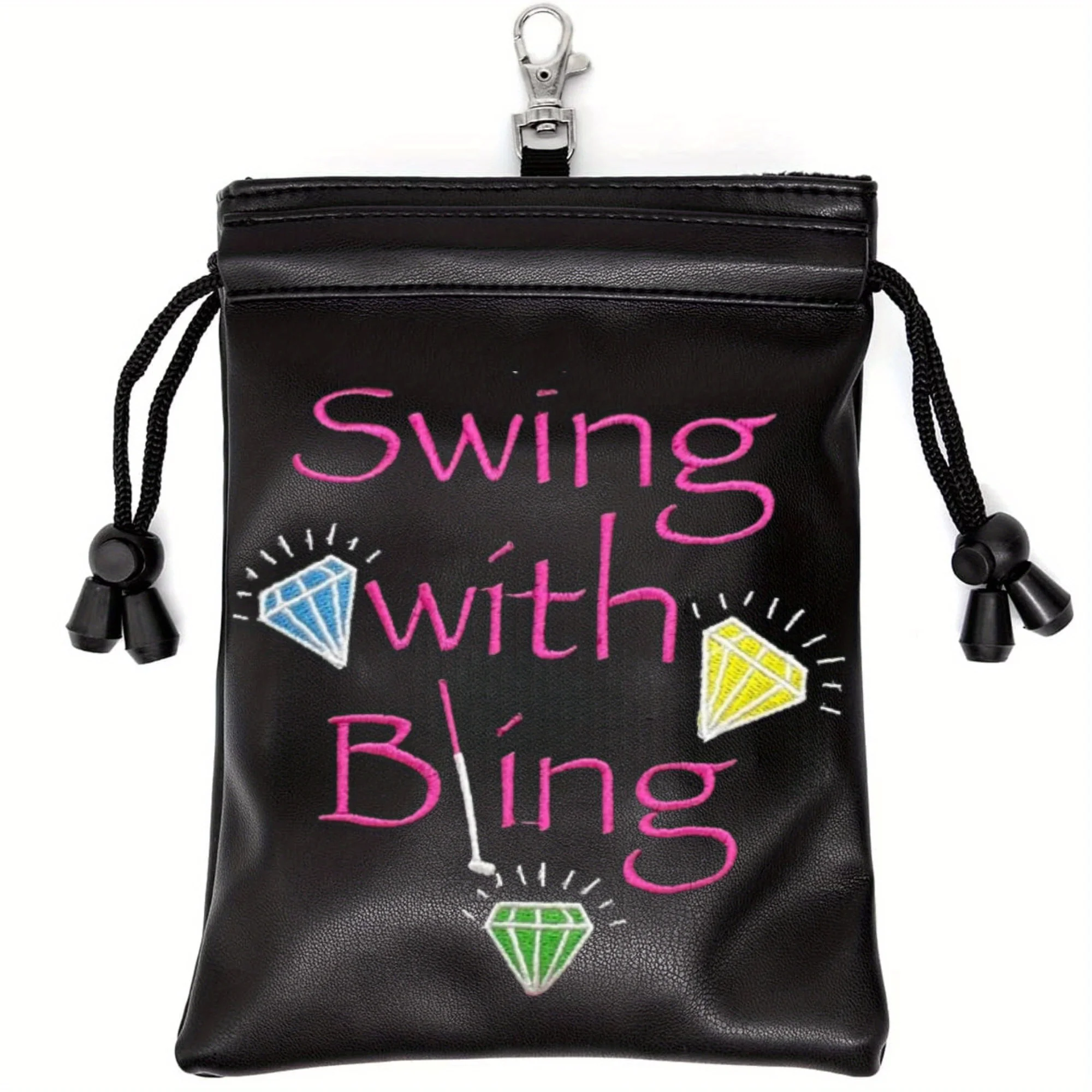 Swing with Bling Durable & Waterproof Golf Valuables Pouch, Golf Tee Pouch with Drawstring Closure, Accessories for Dad
