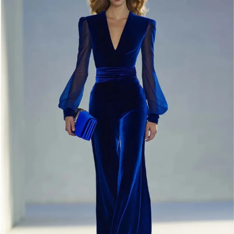 

Новый весенне-осенний женский комбинезон с v-образным вырезом, сетчатый прямой цельный женский комбинезон, сексуальная уличная одежда