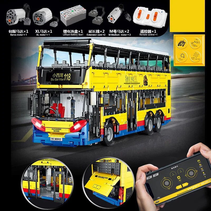 

4255PCS YC-QC015 MOC Double Decker Bus Technology Bricks With Remote Control Version Building Blocks Adult Gifts for Children