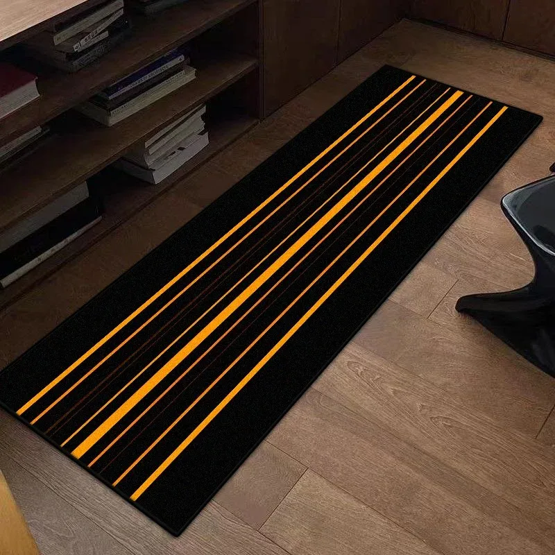 Race Track Print Runner Rug Anti-slip Garage Floor Mat Black Orange Sport Style Long Carpet for Motorcycle Lovers Home Decor
