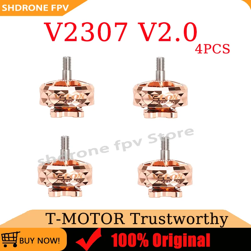 New T-Motor VELOX VELOCE V2307 V2 Brushless Motor 4mm Titanium Alloy Shaft 1950KV 6S / 2550KV 4S for FPV Racing Drone