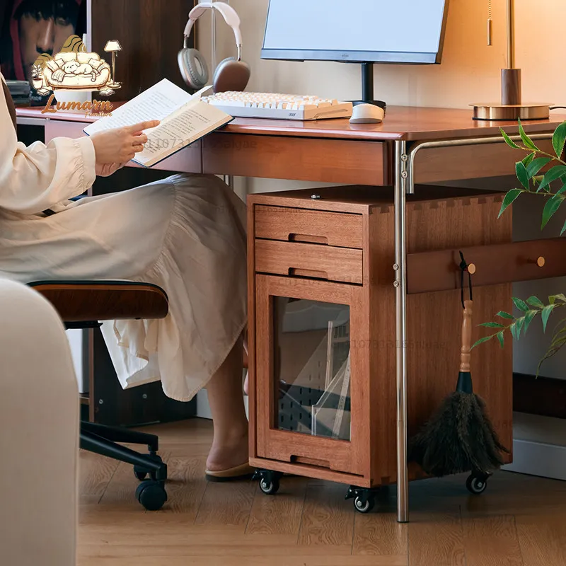 Solid wood mobile file cabinet under table chest modern simple drawer cabinet with pulley desk side cabinet