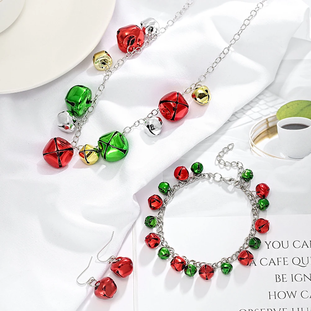 

1set Christmas Necklace Set Bell Design Colorful Ear Neck Decor Gift Family Friends Premium Material Lightweight