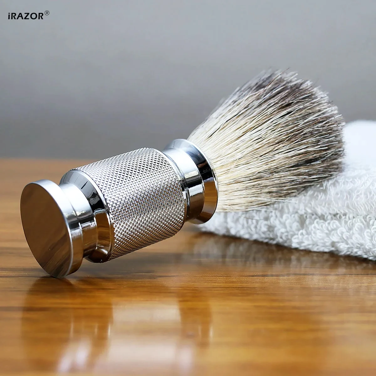 iRAZOR Upgrated Shaving Brush with Anti-Slip Grip Handle Natural Hair Bristle Knot Wet Barber Grooming Kit Unique Men's Gift