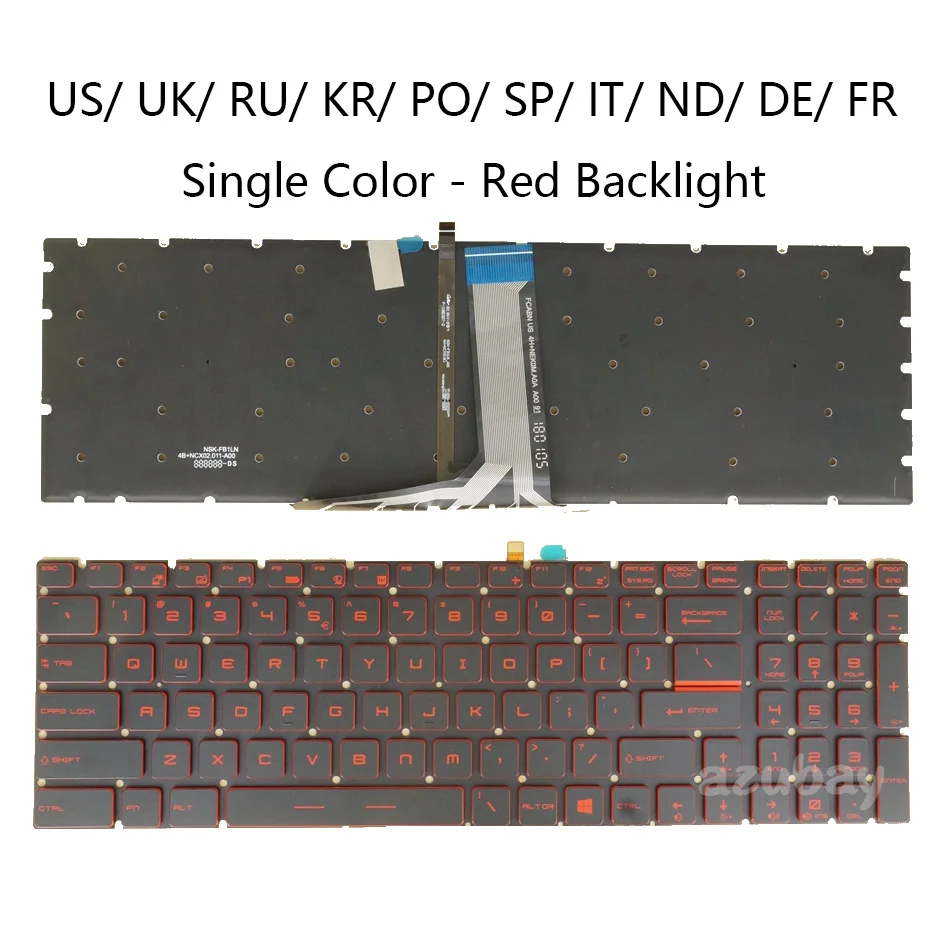 US HB UK RU KR PO SP IT ND DE FR Czerwona podświetlana klawiatura do laptopów MSI GL62MVR GV72VR GL65 GL75 GF75 MS-16J9 16JB 16JD 16JE