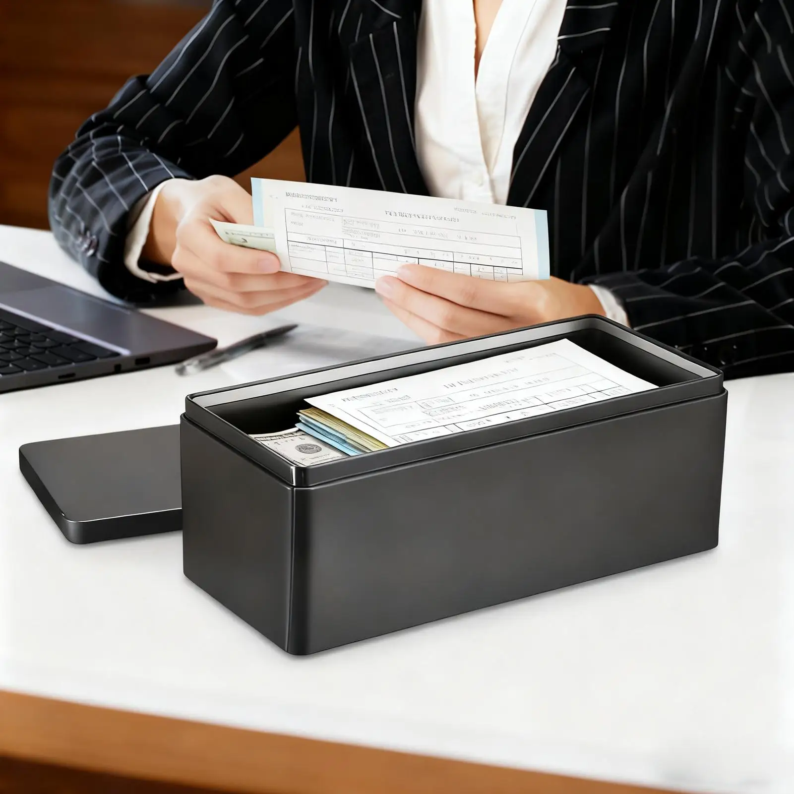 Tinplate Cash Box Single Row Currency Tray Money Management Case Banknote Organization Box for Currency Bill Jewelry Key Ticket