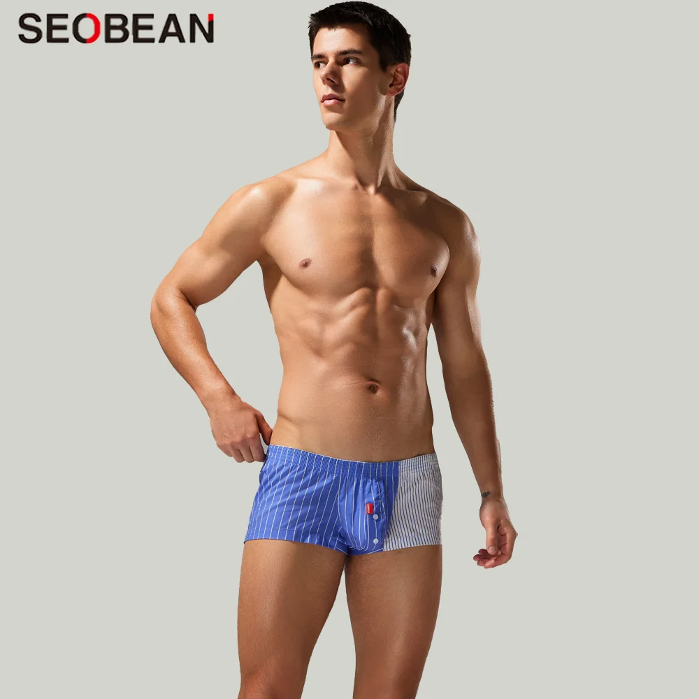

SEOBEAN Men's New Home Pants Color blocked Grid Sleeper Pants Casual Underwear Men's Boxer Shorts Men's Underwear 100% Cotton
