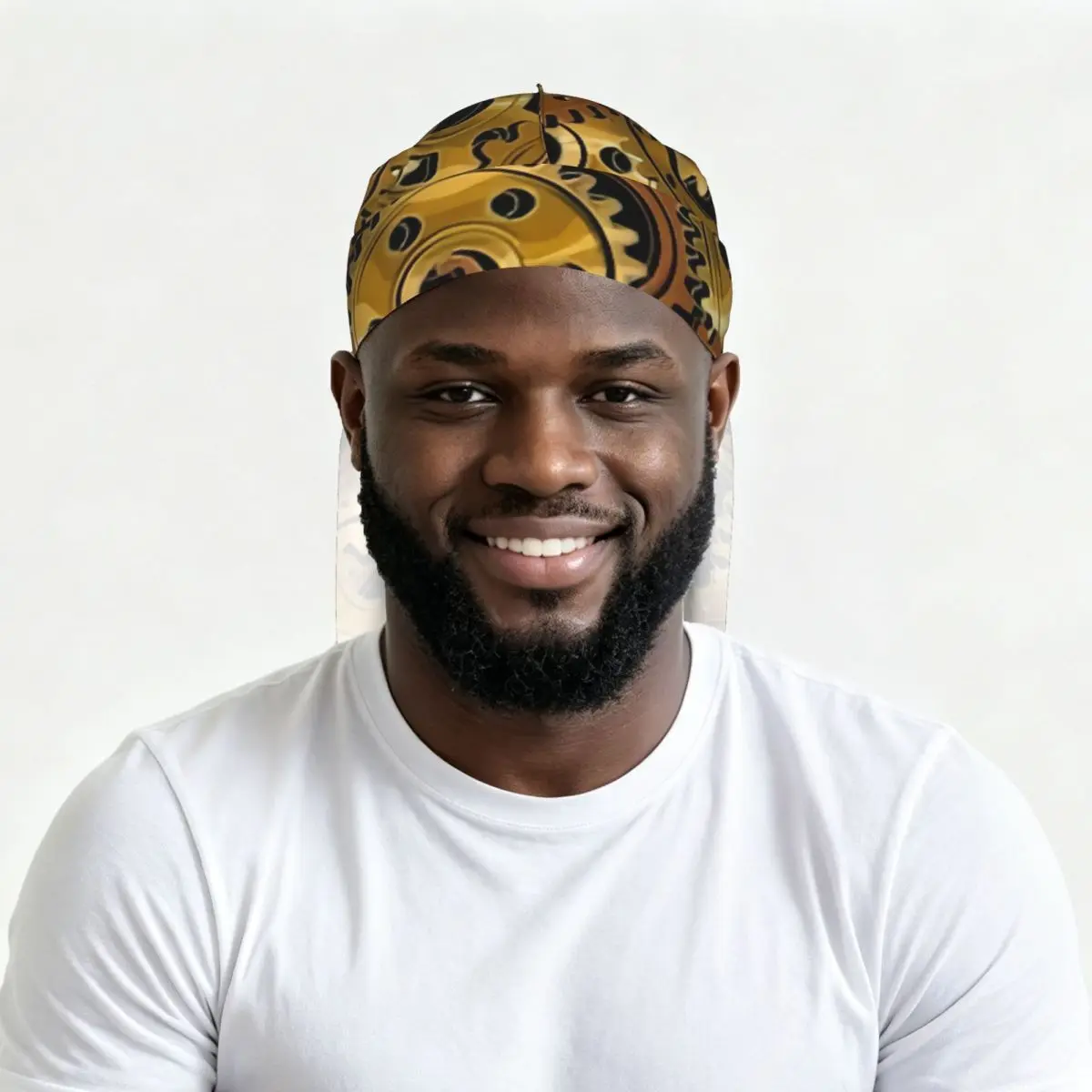 Men Satin Durag Long Tail Doo Rag Mechanical Machine Gears Steampunk Style Hip Hop Headwrap Hair Scarf