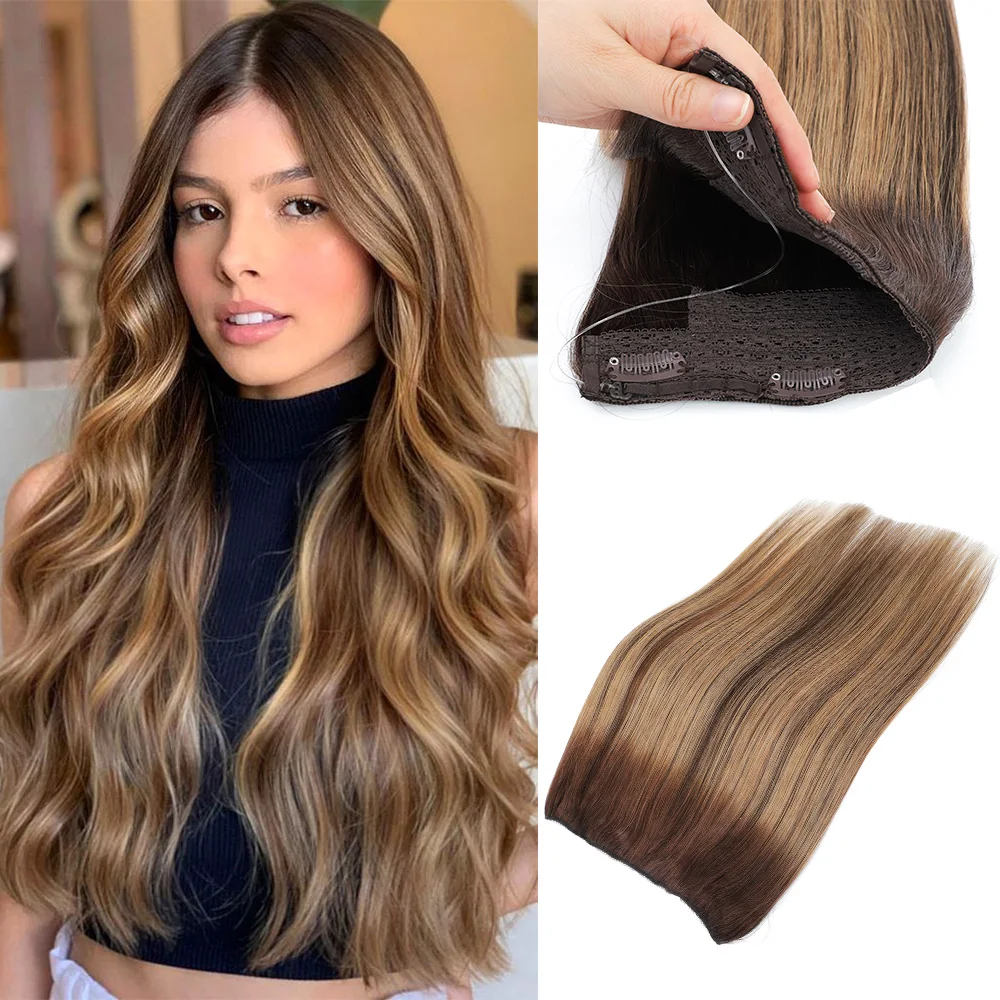 Capelli Remy pezzi di capelli invisibili capelli umani lisci evidenziare filo di pesce Micro capelli pizzo Fish-line estensioni dei capelli per le donne