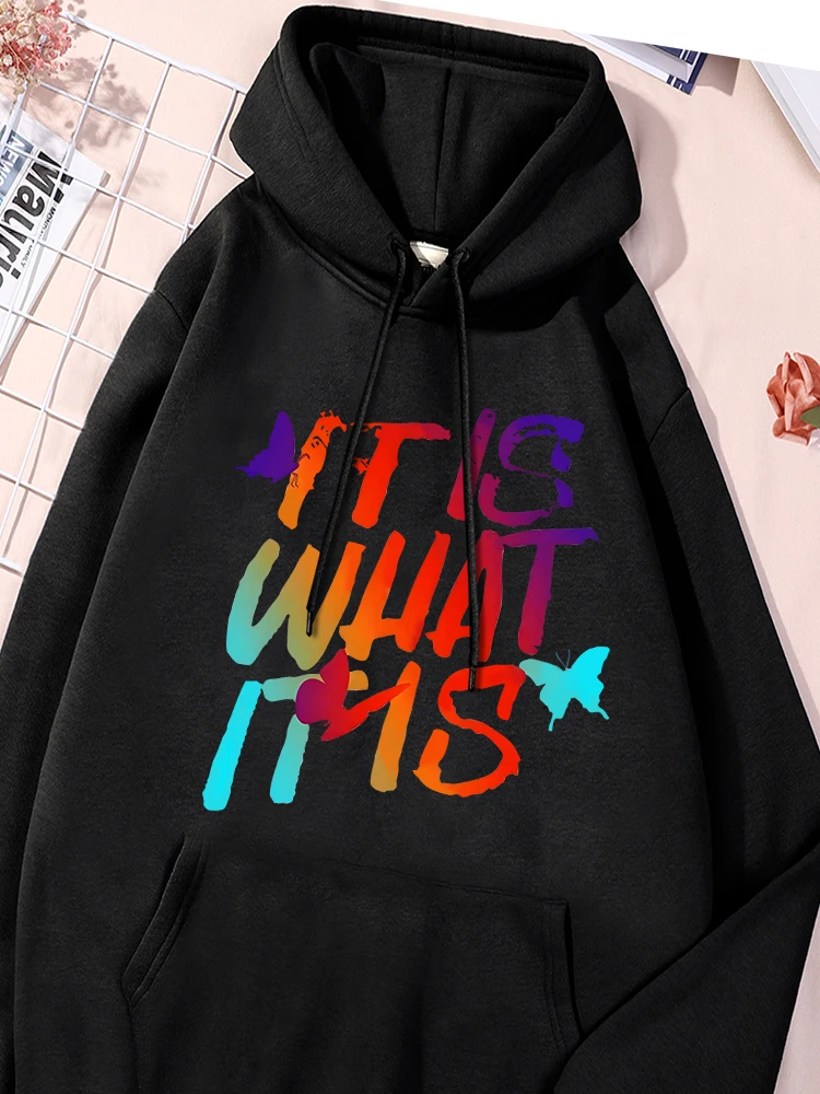 

It Is What It Is Printed Female Sportwear Cotton Machine Washable Hoody Trendy Daily Tracksuit Personality Comfortable Tops