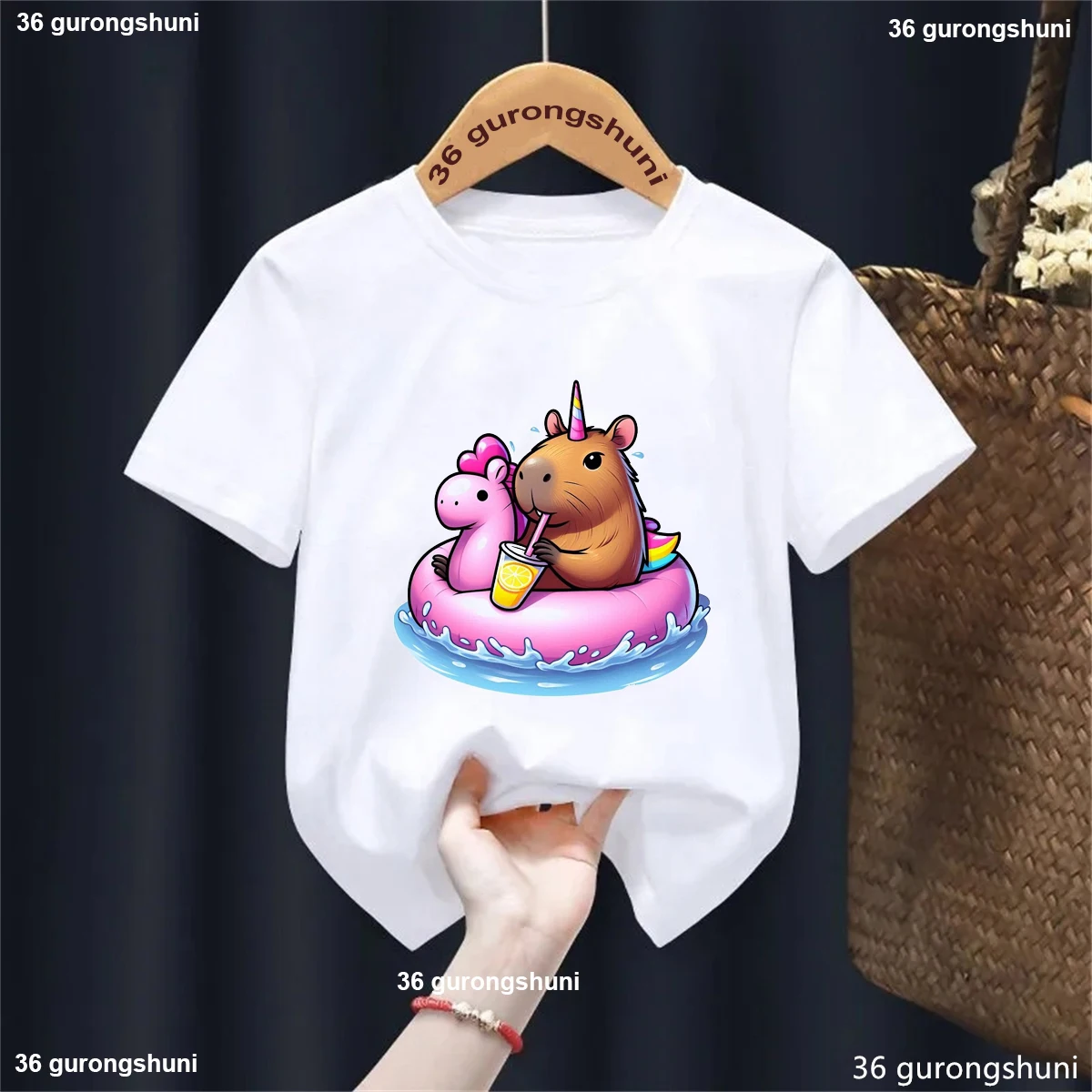 

Unicorn Capybara Love Juice Animal Printed Tshirt Girls/Boys Kawaii Kids Clothes Summer Short Sleeve T-Shirt Solid T Shirt