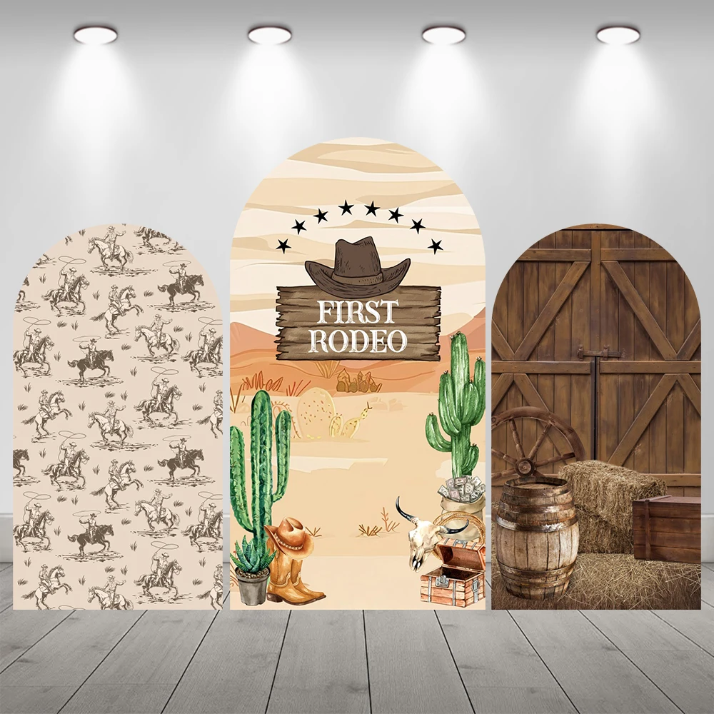 

First Rodeo Arch Backdrop Cactus Cowboy Leather Shoes Hats Kids Birthday Party Baby Shower Decorations Photography Background