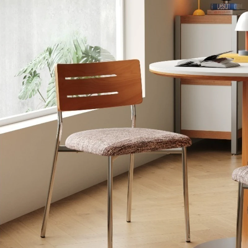 

Bauhaus Mid-Century Dining Chair, Thick Padded Backrest with Linen Upholstery, Vintage Home Dining Room Furniture