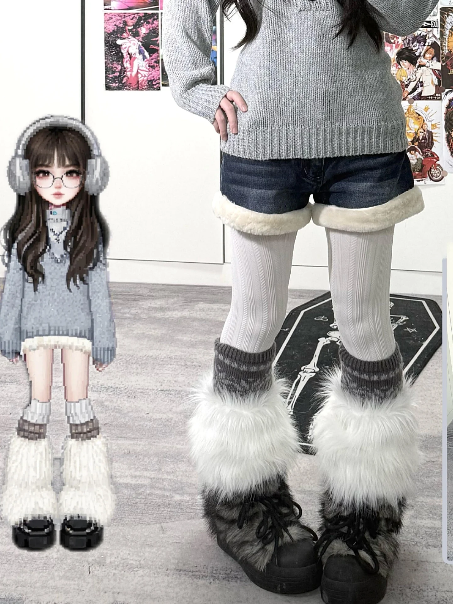 

plus Size American Retro Patchwork Denim Shorts Women's Outerwear Autumn Winter New Style Spicy Girl Fluffy Ultra Short Hot P...