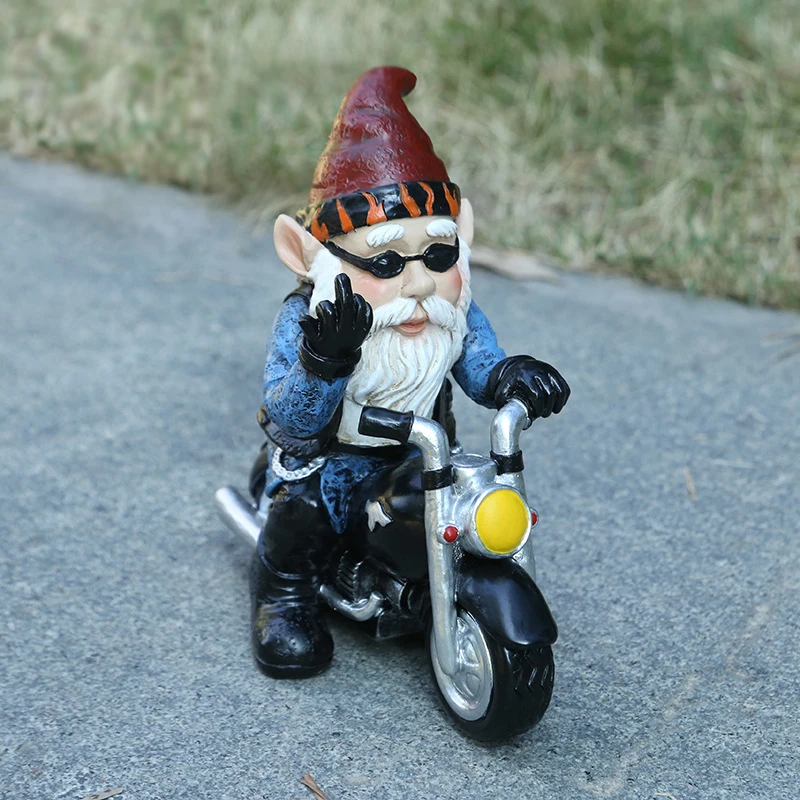 

Cute Cartoon Dwarf Statue Kawaii Dwarf On Motorcycle Model for Courtyard Garden Decor Home Room Desktop Decor Accessories Gifts