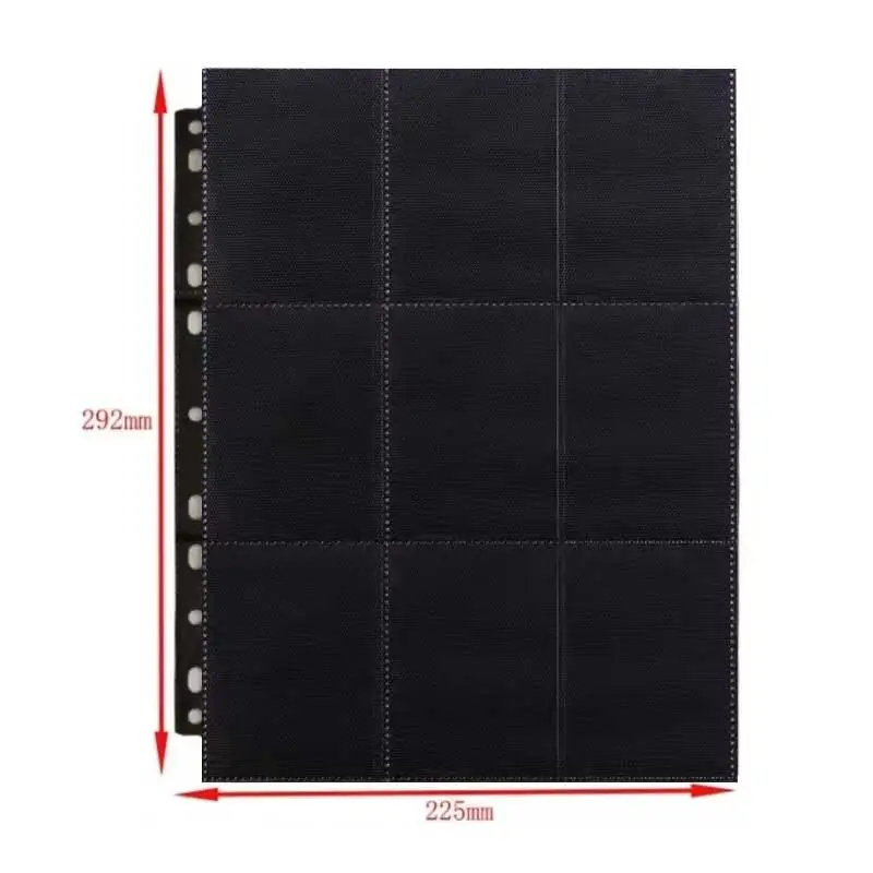 20/30PCS 11 Holes Double Sided 9 Pocket Card Binder Refill Pages Black Card Sleeves Protector Sheets Trading Card Album For Game