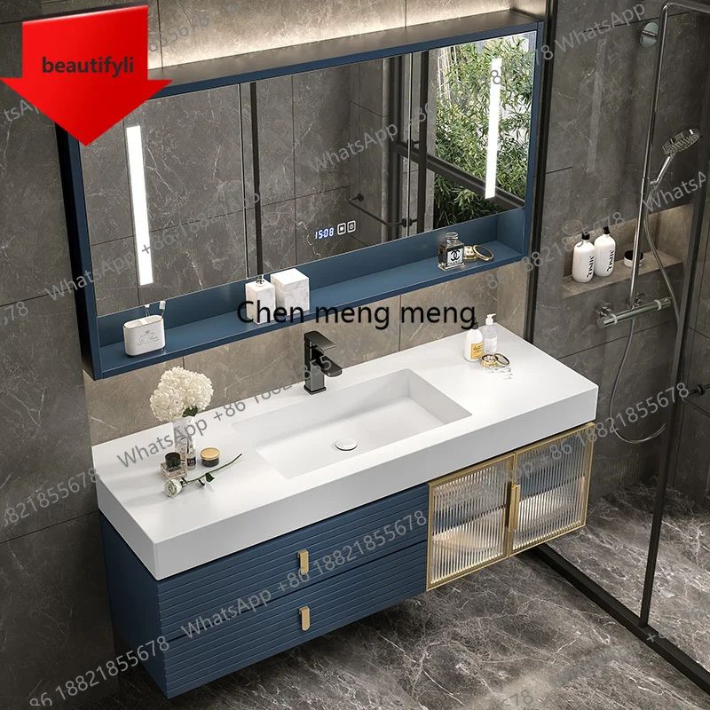 Gabinete de Baño Flotante a50, Mueble de Baño Moderno de Roble con Luz LED, Espejo y Almacenamiento, Szafka Lazienkowa, Muebles para el Hogar