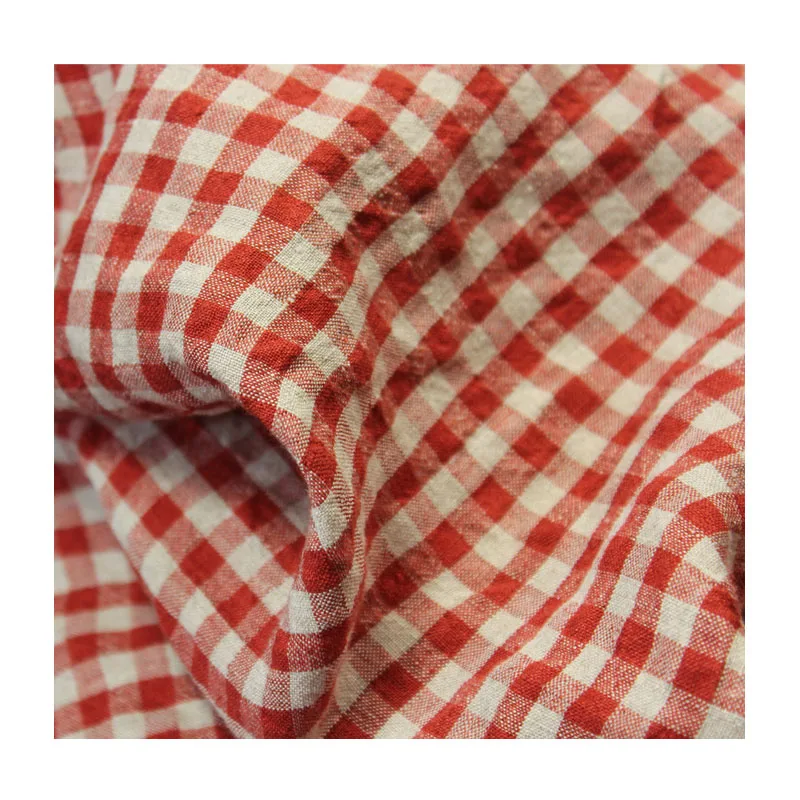 Texture Yarn-Dyed Linen Plaid Fabric Cheongsam Dress Shirt Clothing Fabric Red