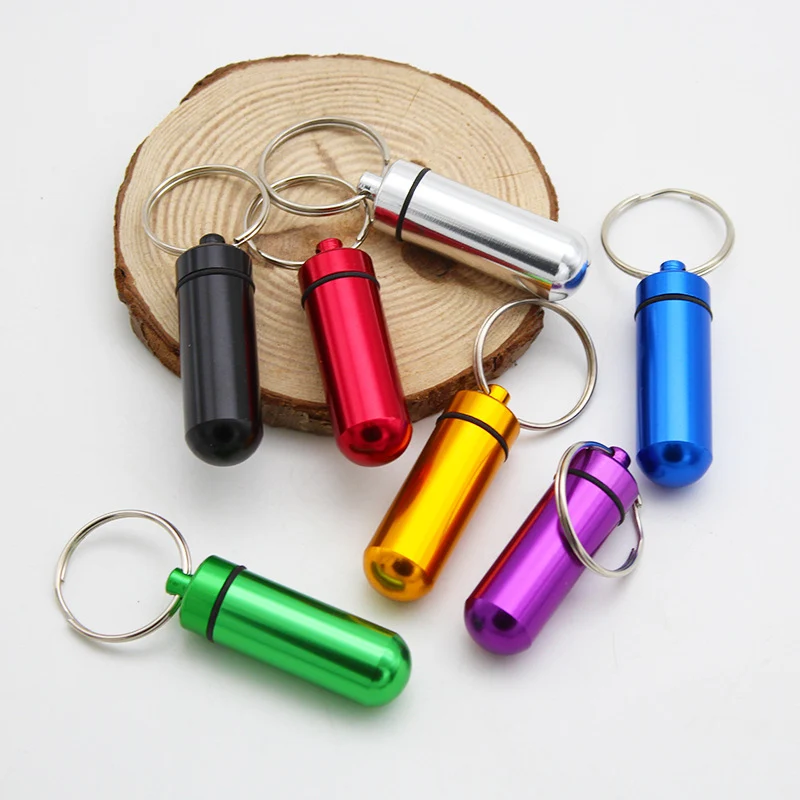 Hot！1pcs Portable WaterProof Mini Aluminum Keychain Pill Box Bottle Case Holder