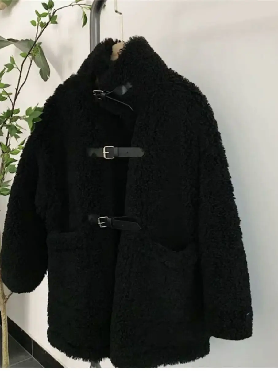 

Утепленное пальто большого размера из овечьей шерсти и бархата для женщин, осенне-зимнее, новое, средней длины, однотонное