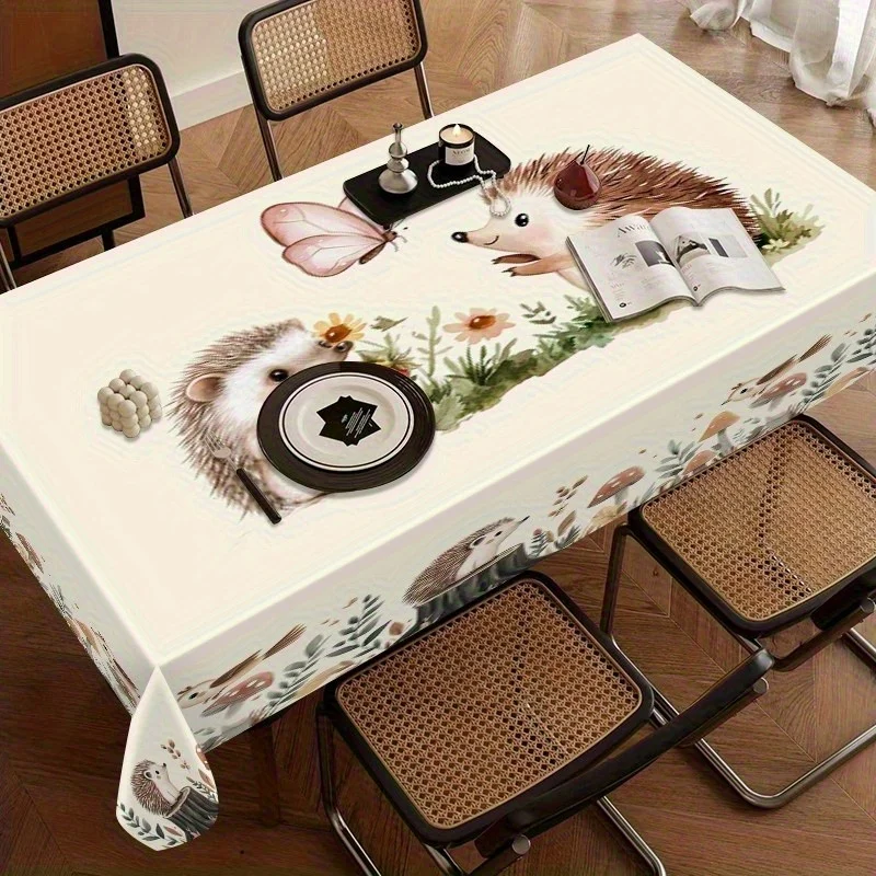 Tablecloth 1pc - Hedgehog Pattern Tablecloth - European Country Style Durable Polyester Rectangular Table Cover