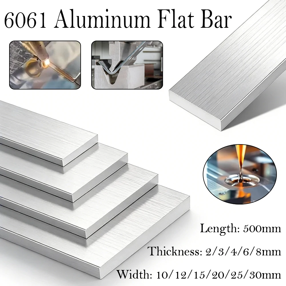 Barra piatta in alluminio da 1-5 pezzi da 500 mm per fai da te, piastra rettangolare in lega 6061 facile da tagliare e modellare, fornitura per modellismo artigianale