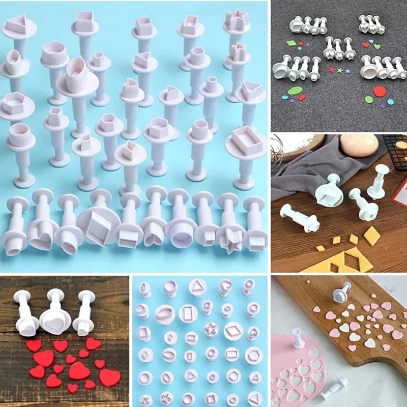 Heart Star Round Square Flower Geometry Shape Fondant Cake Decorating Gum Paste Pastry Sugar Craft Cutter Mold Baking Tools
