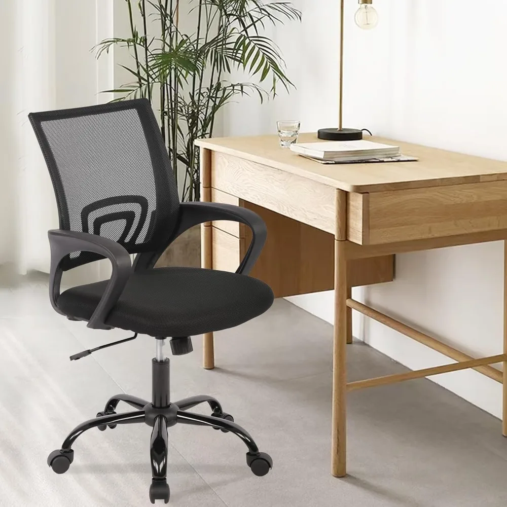 Silla de oficina Silla de computadora Sillas de escritorio ergonómicas y baratas Sillas giratorias con ruedas ajustables y cómodas con respaldo medio para tareas con lumbar