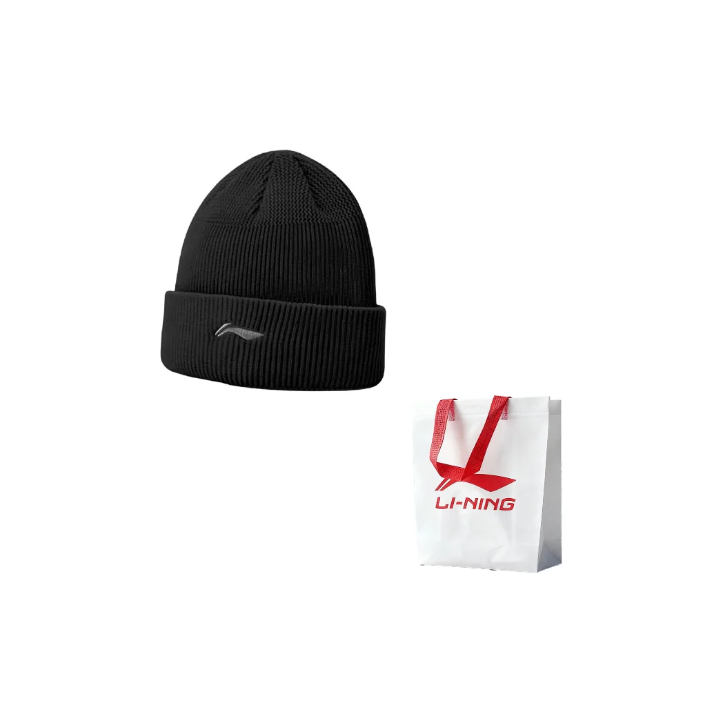 Li Ning Comfortable Fashion Large Head Circumference Solid Color Thermal Fleece Lined Polyester Beanies Unisex AMZV121