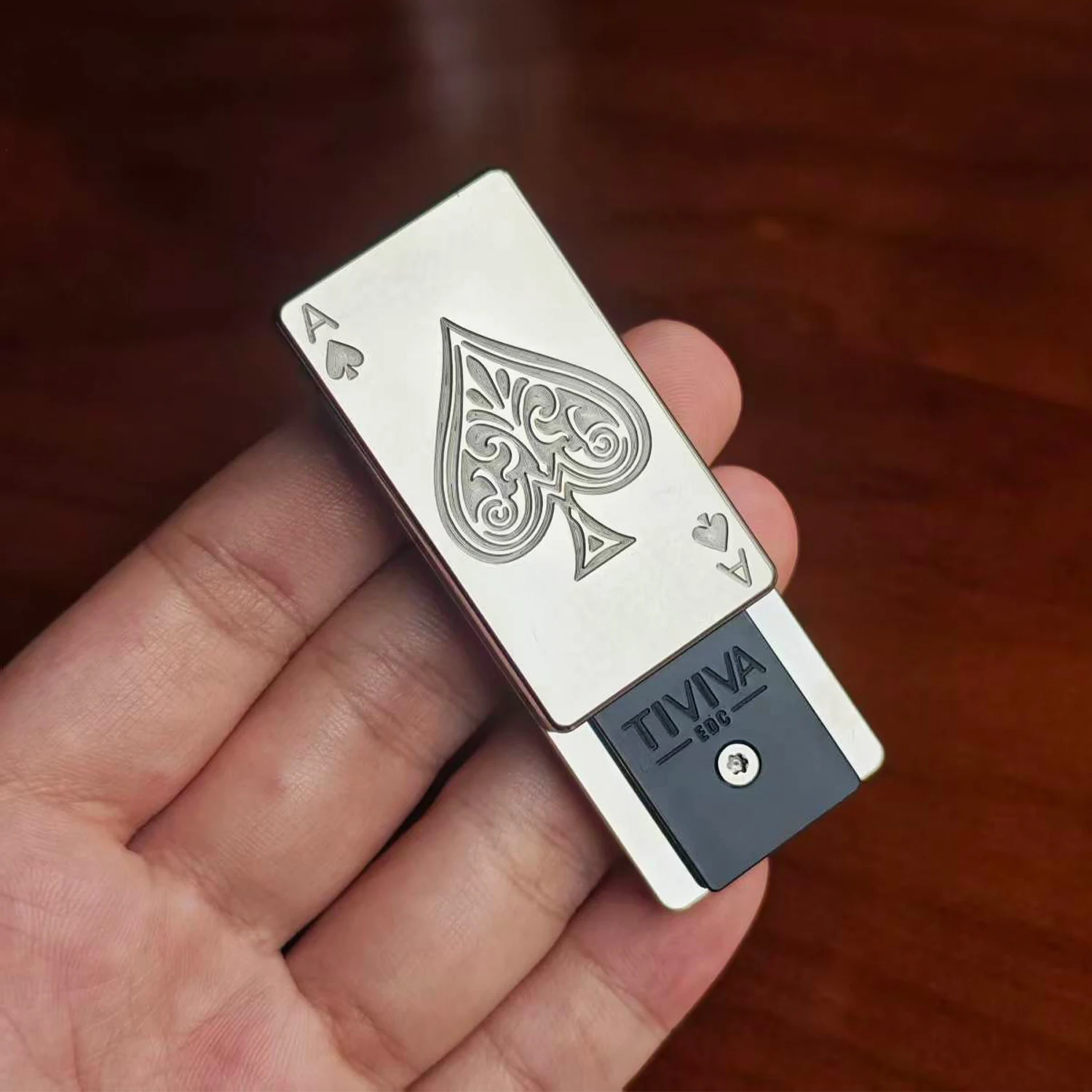 Titanium Alloy EDC Fidget Slider Ace of Spades Push Card Toy Adult Stress Relief Clicker Fidget Toy Portable Pocket Fidget Gift