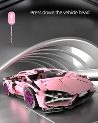 Technical Pink 1:14 Racing Car City Speed Building Block Model Sports Vehicle Assemble Bricks Toys For Kids Adult Gifts