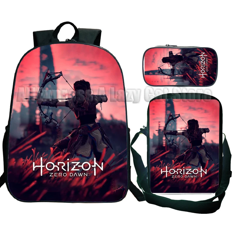 Horizon Forbidden West-mochila escolar de dibujos animados para niño y niña, escolar de 3 piezas morral, Kawaii, Anime