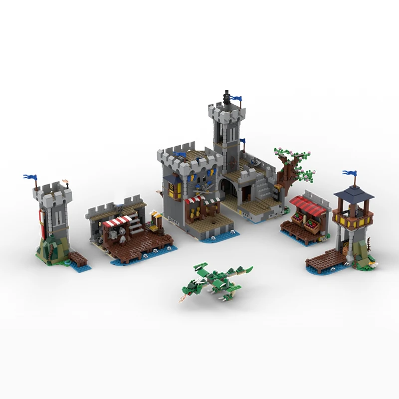 MOC Medieval Series Black Falcon Seaside Market Modułowy model klocków budowlanych Cegły techniczne Oryginalność Zabawka montażowa Prezenty