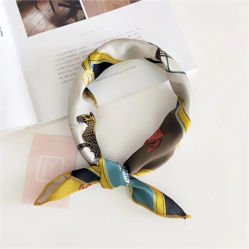 50cm Square Satin Silk Scarf Women Fashion Neck Scarfs Headband Retro Elegant Floral Dot Spring Summer Neckerchief Hand Kerchief