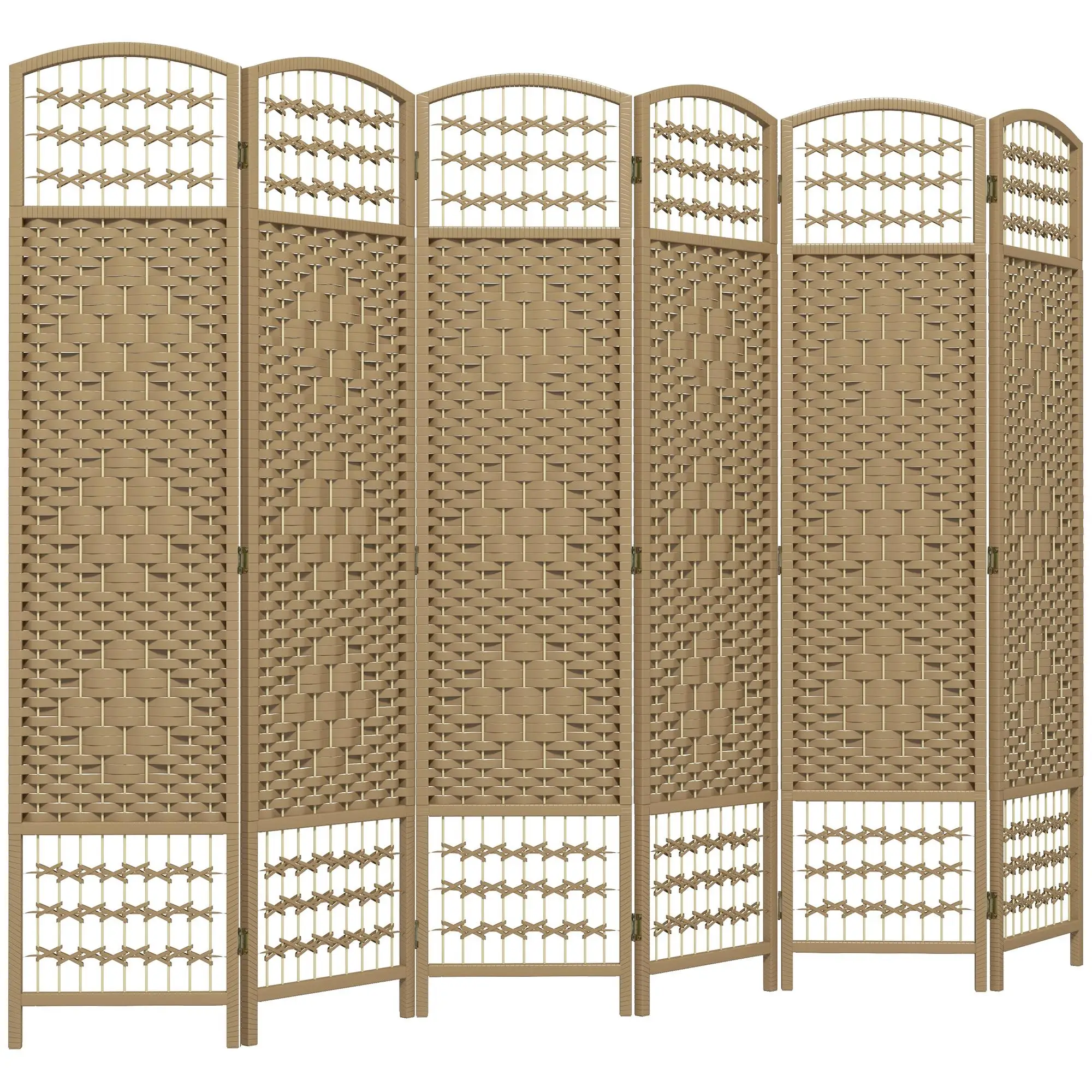 Paravent 6 panneaux pliable en corde de papier et bois 160x170cm, décoratif naturel pour chambre et salon